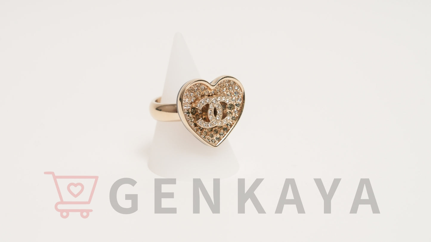 CHANEL ココマーク ラインストーン ハート C23P リング ゴールド