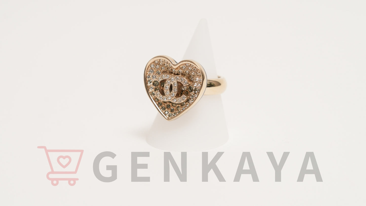 CHANEL ココマーク ラインストーン ハート C23P リング ゴールド