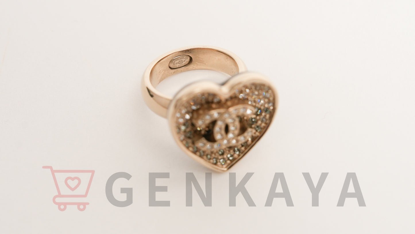 CHANEL ココマーク ラインストーン ハート C23P リング ゴールド