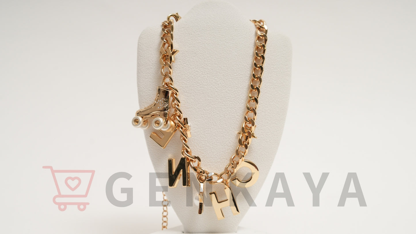 CHANEL C24C GP ロゴ ラインストーン チョーカー ローラスケート ネックレス ゴールド