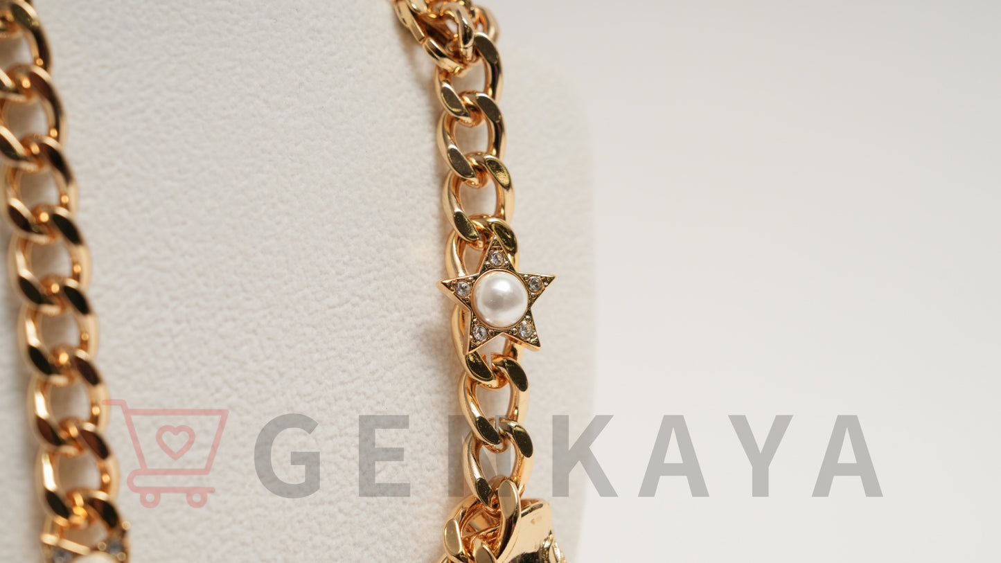 CHANEL C24C GP ロゴ ラインストーン チョーカー ローラスケート ネックレス ゴールド