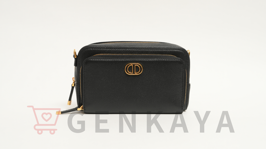 Christian Dior カロダブルポーチ レザー ショルダーバッグ ブラック