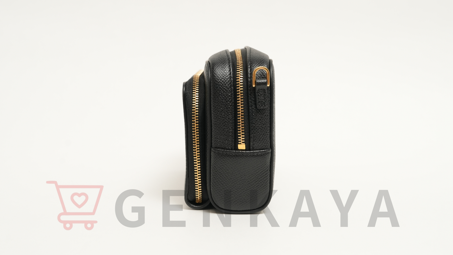 Christian Dior カロダブルポーチ レザー ショルダーバッグ ブラック