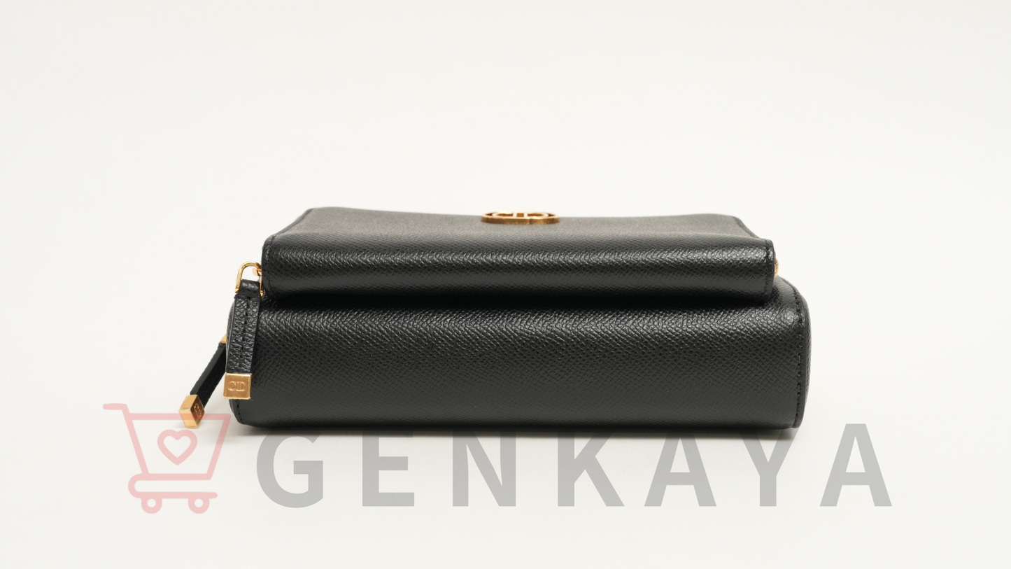 Christian Dior カロダブルポーチ レザー ショルダーバッグ ブラック