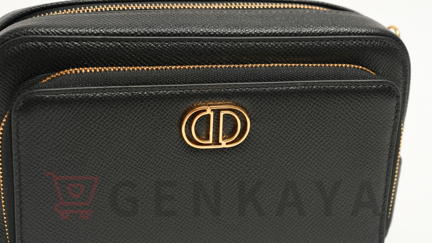 Christian Dior カロダブルポーチ レザー ショルダーバッグ ブラック