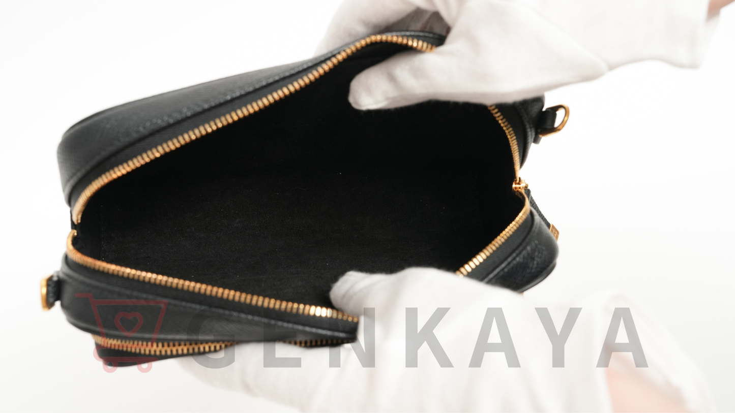 Christian Dior カロダブルポーチ レザー ショルダーバッグ ブラック