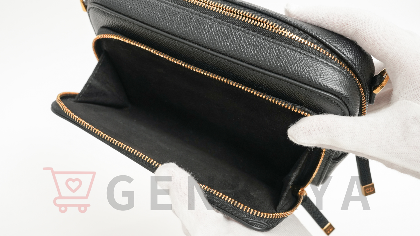 Christian Dior カロダブルポーチ レザー ショルダーバッグ ブラック