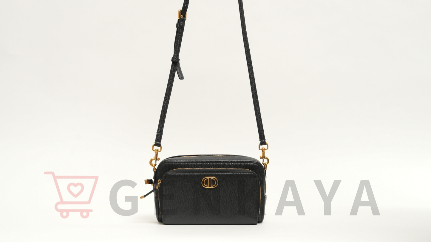 Christian Dior カロダブルポーチ レザー ショルダーバッグ ブラック