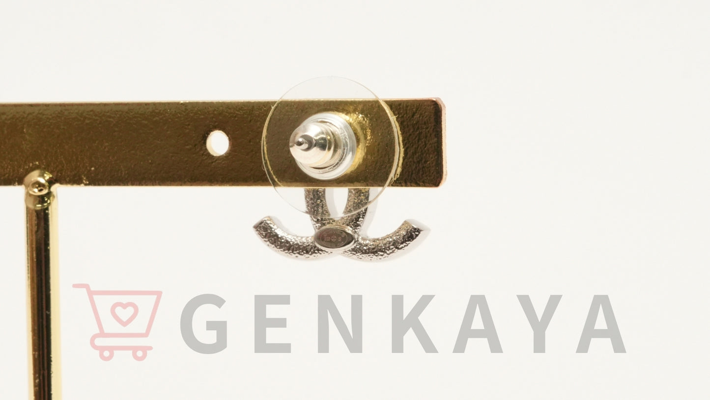 CHANEL ココマーク ラインストーン ピアス B25S シルバー×ブラック