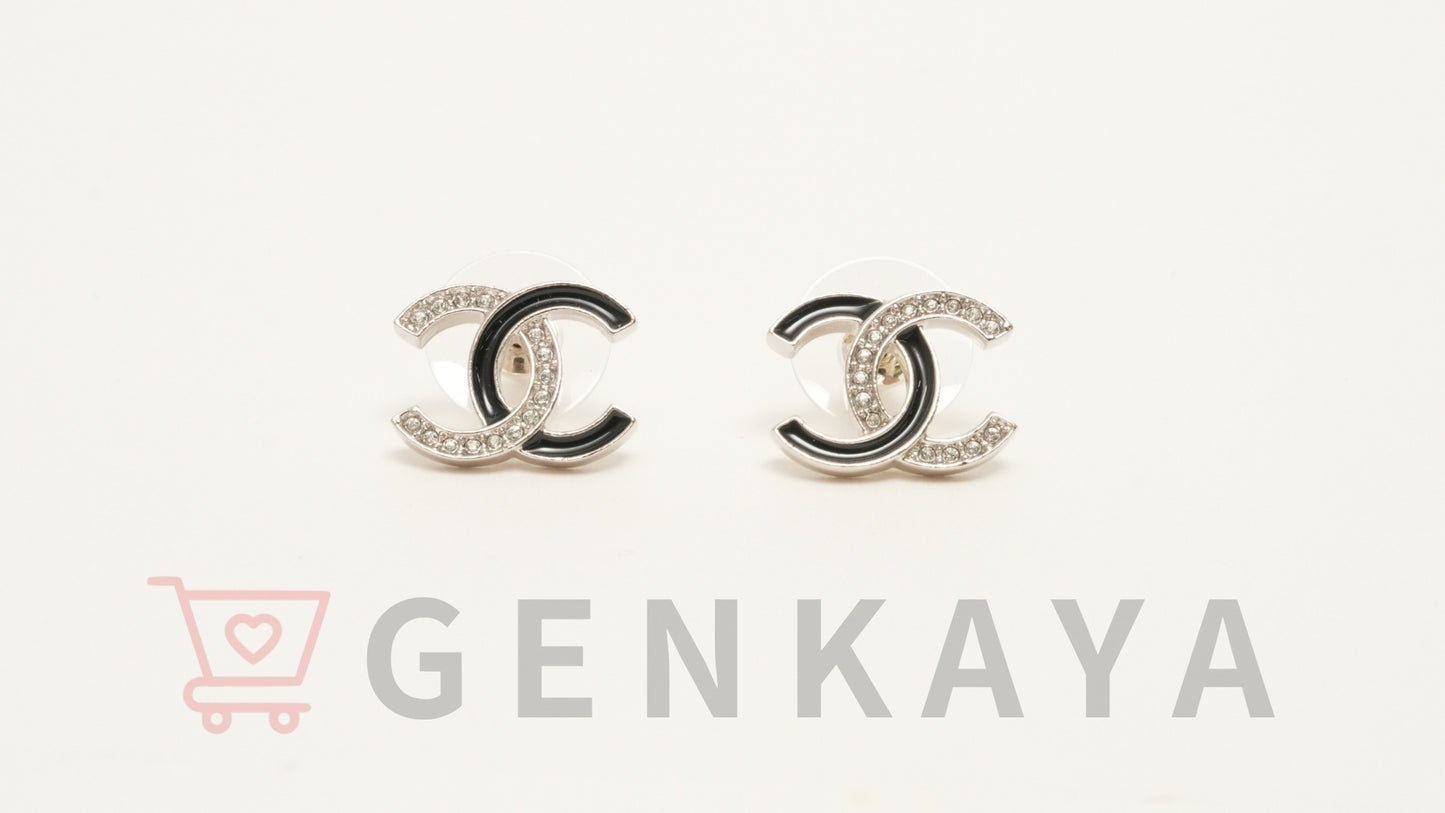 CHANEL ココマーク ラインストーン ピアス B25S シルバー×ブラック