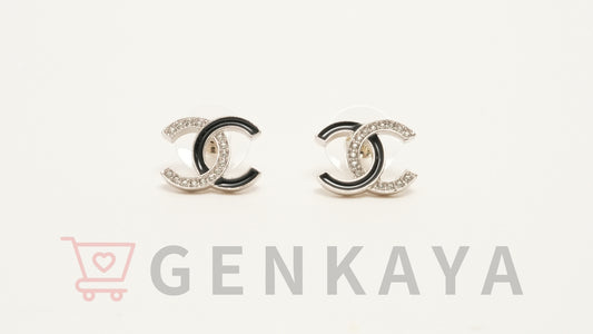 CHANEL ココマーク ラインストーン ピアス B25S シルバー×ブラック