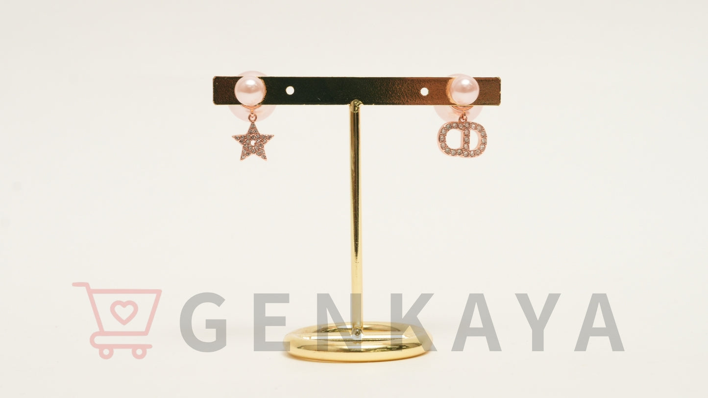 Dior トライバル メタル・レジンパール・クリスタル ピアス ピンク