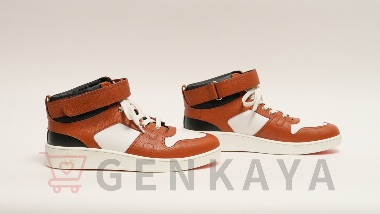 Hermès フリースタイル 22AW レザー ハイカットスニーカー 43 ホワイト×ブラウン