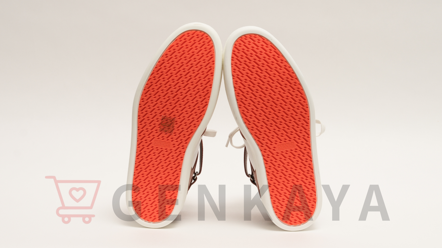 Hermès フリースタイル 22AW レザー ハイカットスニーカー 43 ホワイト×ブラウン