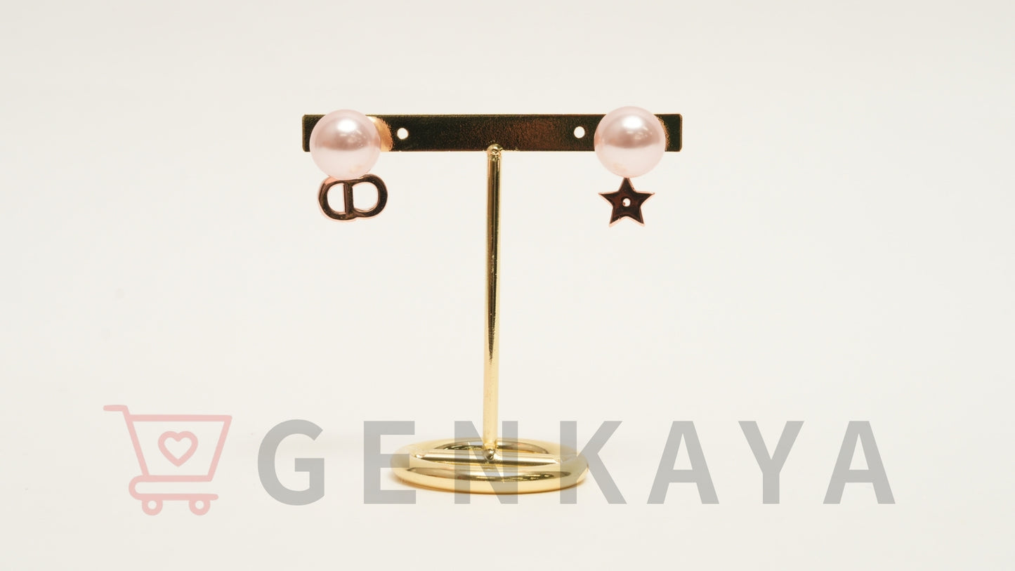 Dior トライバル メタル・レジンパール・クリスタル ピアス ピンク