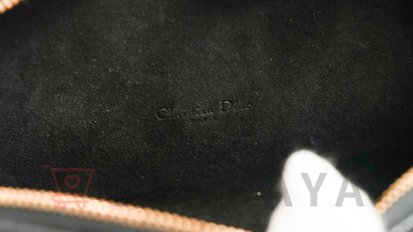 Christian Dior カロダブルポーチ レザー ショルダーバッグ ブラック