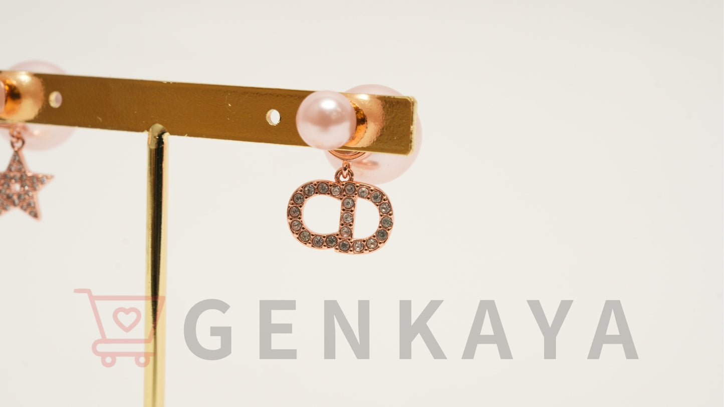 Dior トライバル メタル・レジンパール・クリスタル ピアス ピンク