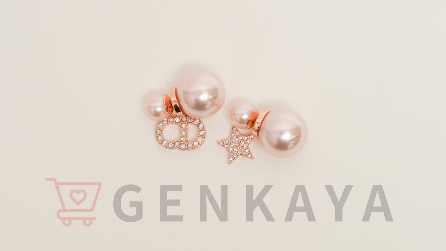 Dior トライバル メタル・レジンパール・クリスタル ピアス ピンク