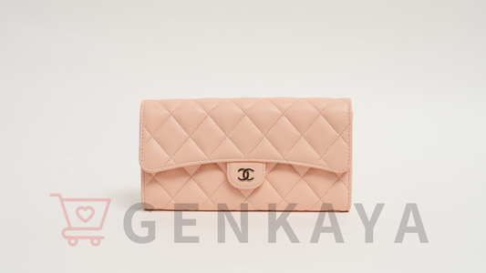 CHANEL マトラッセ キャビアスキン ロングウォレット ピンクベージュ