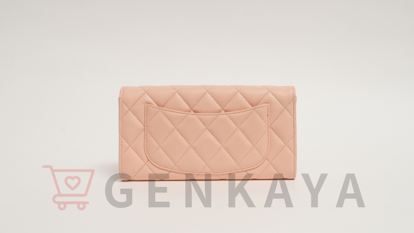 CHANEL マトラッセ キャビアスキン ロングウォレット ピンクベージュ
