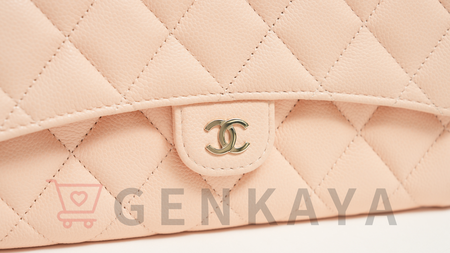 CHANEL マトラッセ キャビアスキン ロングウォレット ピンクベージュ