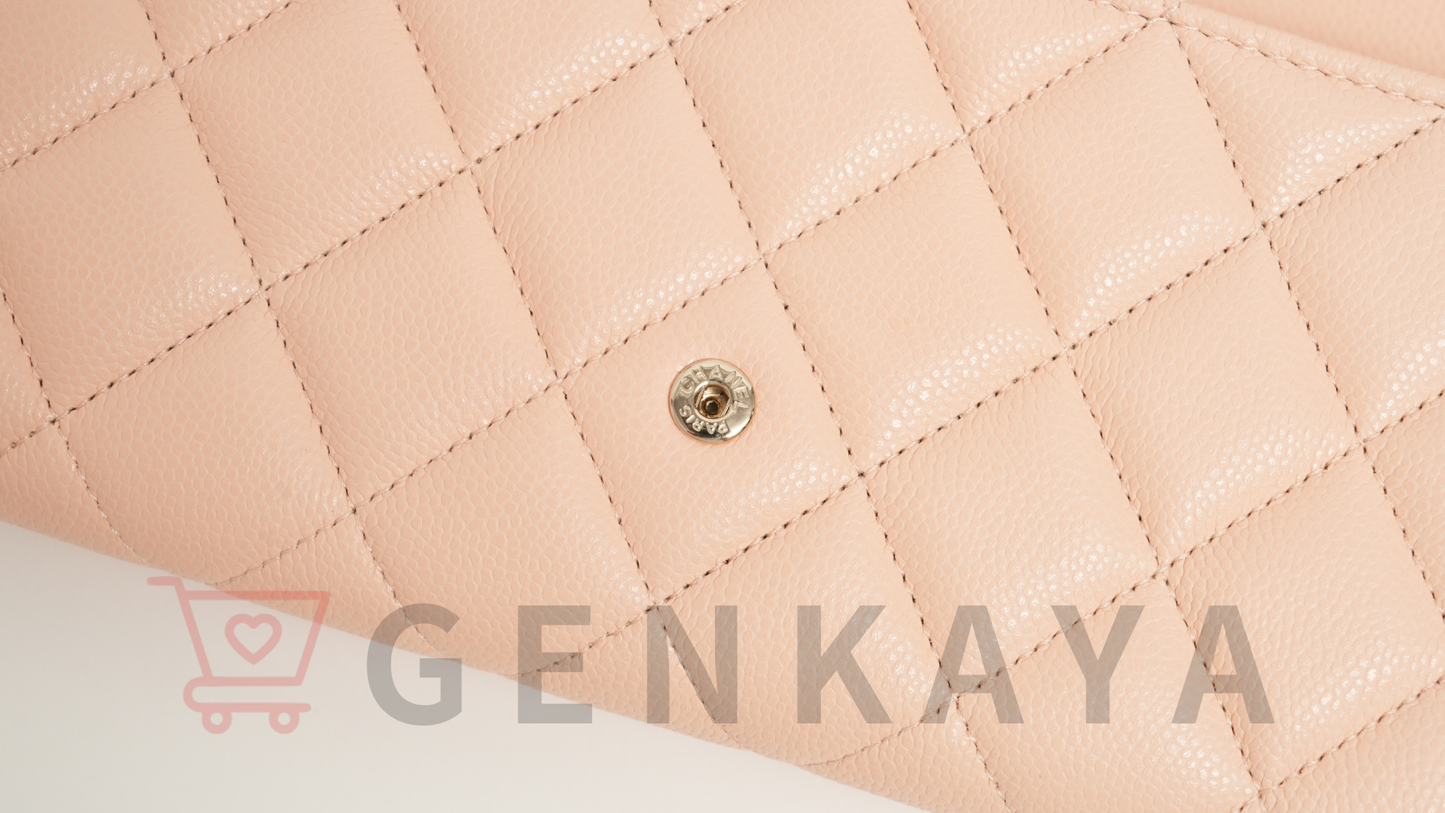 CHANEL マトラッセ キャビアスキン ロングウォレット ピンクベージュ