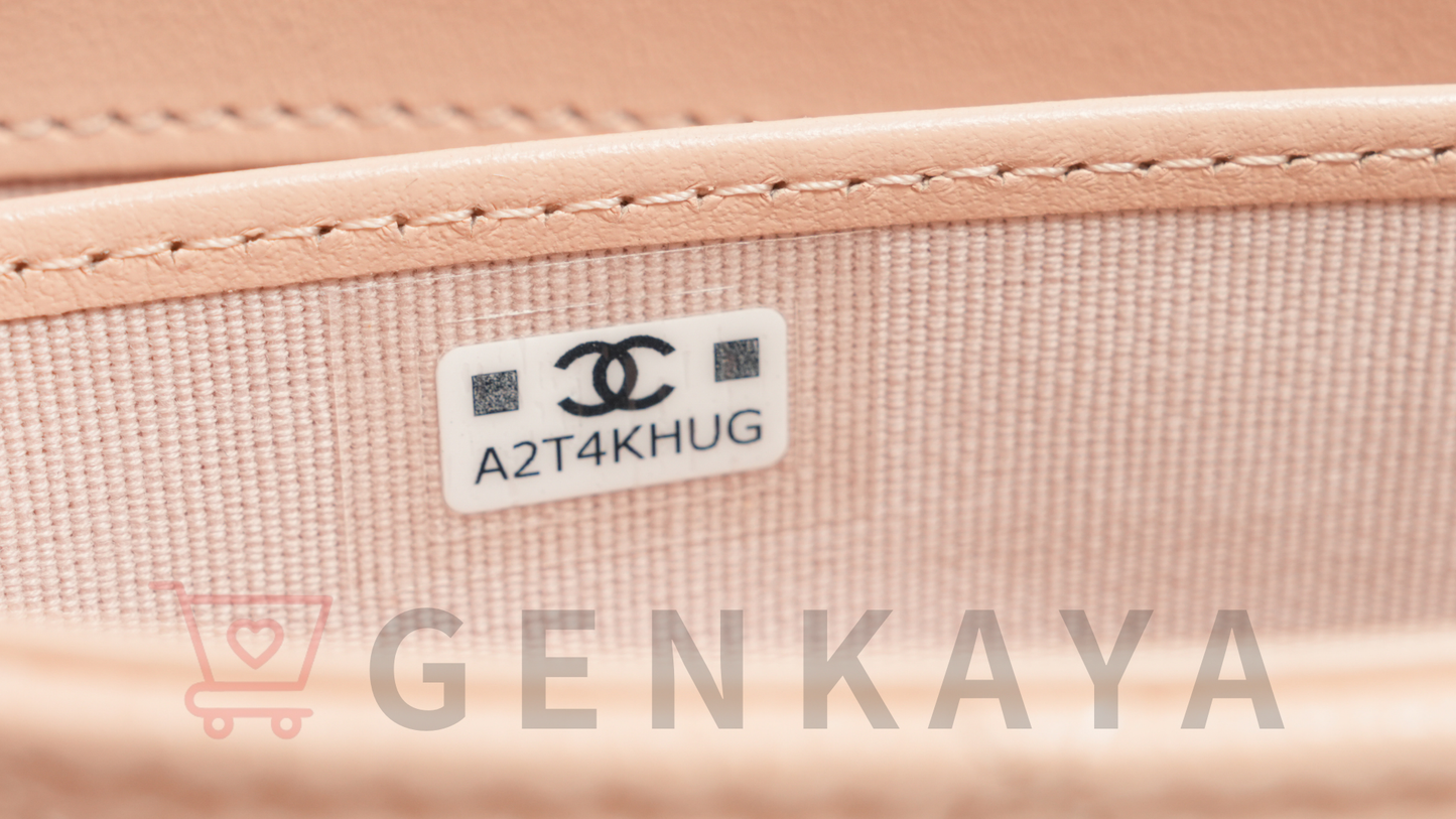 CHANEL マトラッセ キャビアスキン ロングウォレット ピンクベージュ