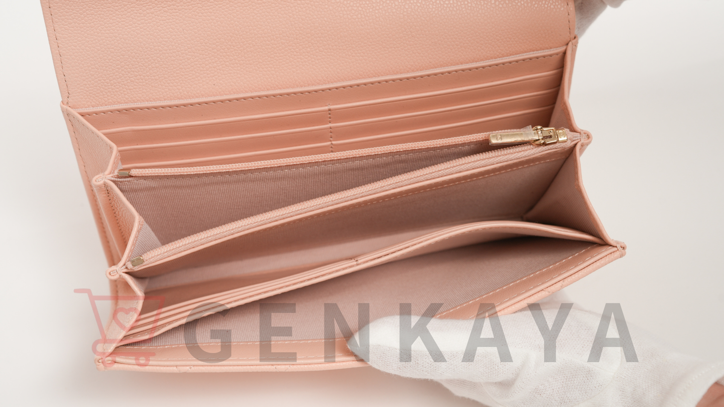 CHANEL マトラッセ キャビアスキン ロングウォレット ピンクベージュ