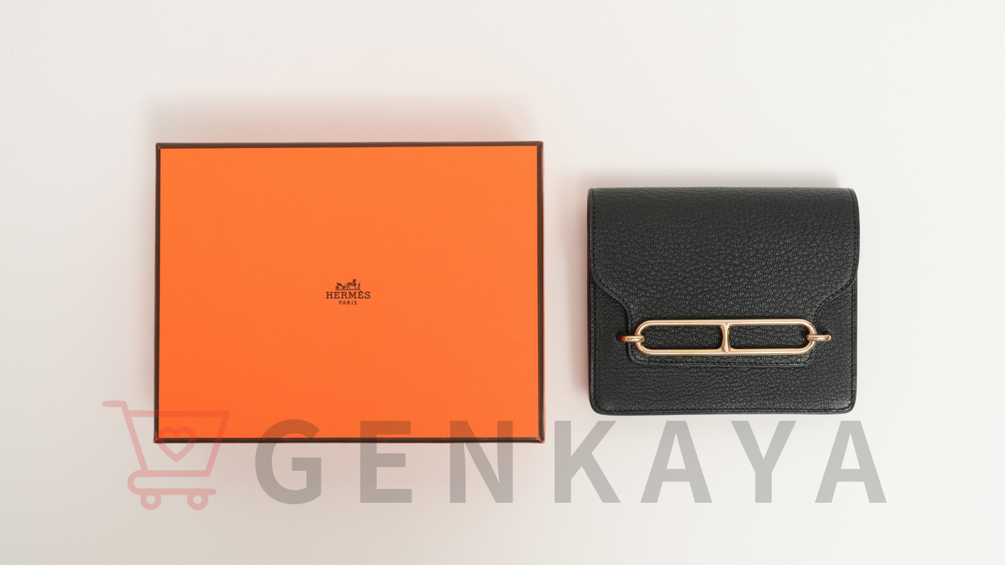 Hermès ルリスリム シェブルミゾル コンパクトウォレット ブラック ゴールド金具 B刻印:2023年