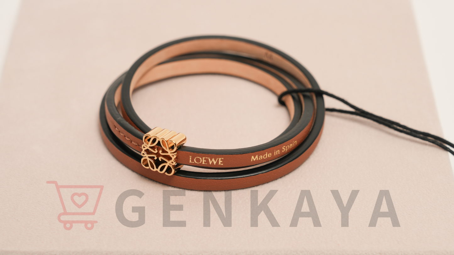 LOEWE アナグラム ブレスレット GP×レザー M ゴールド×ブラウン