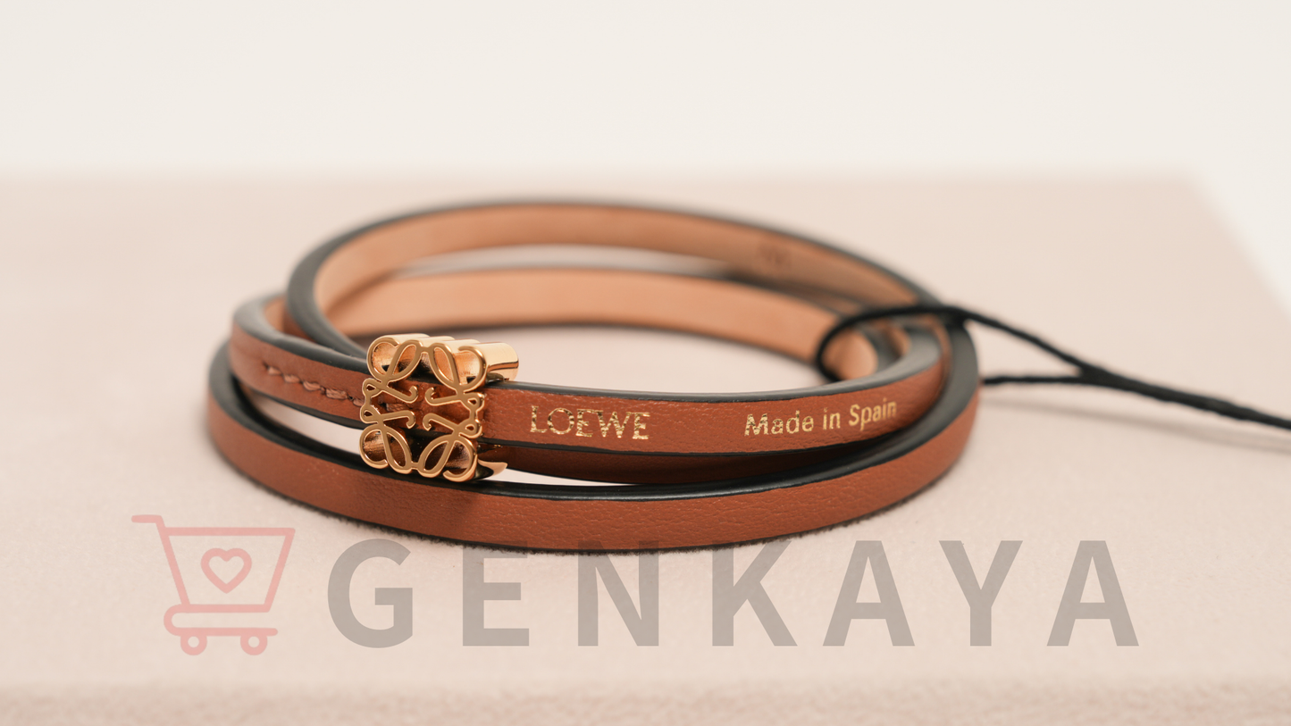 LOEWE アナグラム ブレスレット GP×レザー M ゴールド×ブラウン