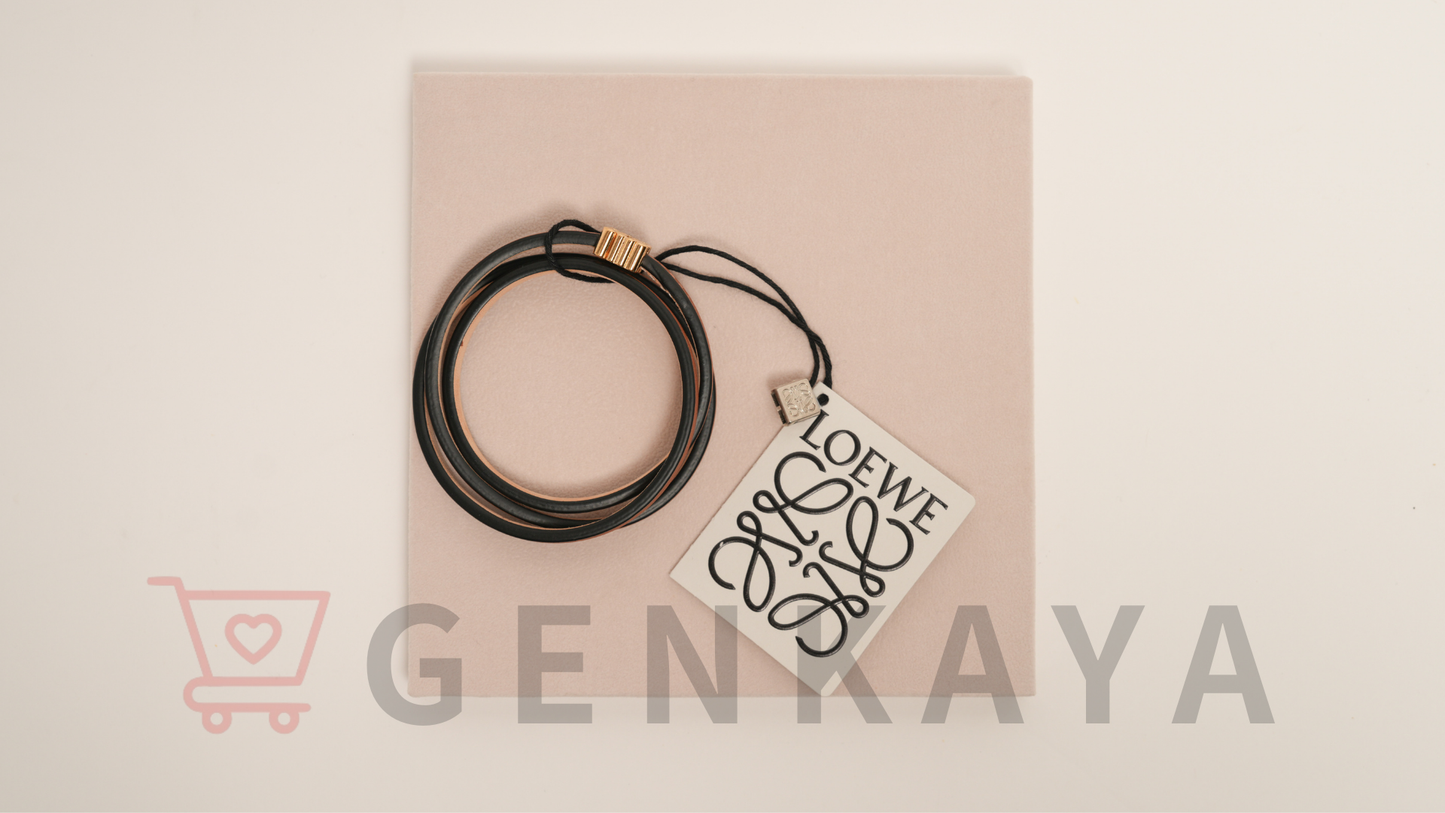 LOEWE アナグラム ブレスレット GP×レザー M ゴールド×ブラウン