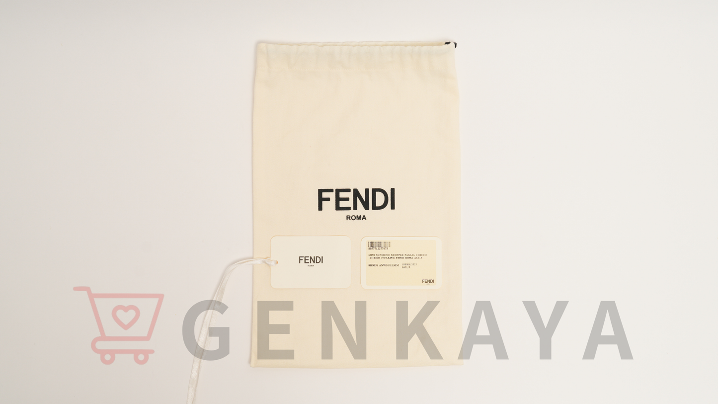 FENDI サンシャイン ショッパー ミニ ラフィア×レザー 2WAYショルダーバッグ ブラウン×ベージュ 8BS051
