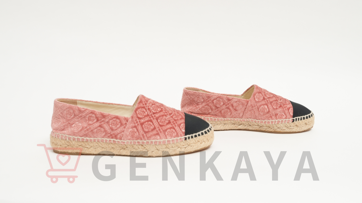 CHANEL エスパドリーユ ココマーク ベロア×キャンバス スリッポン 37 ピンク