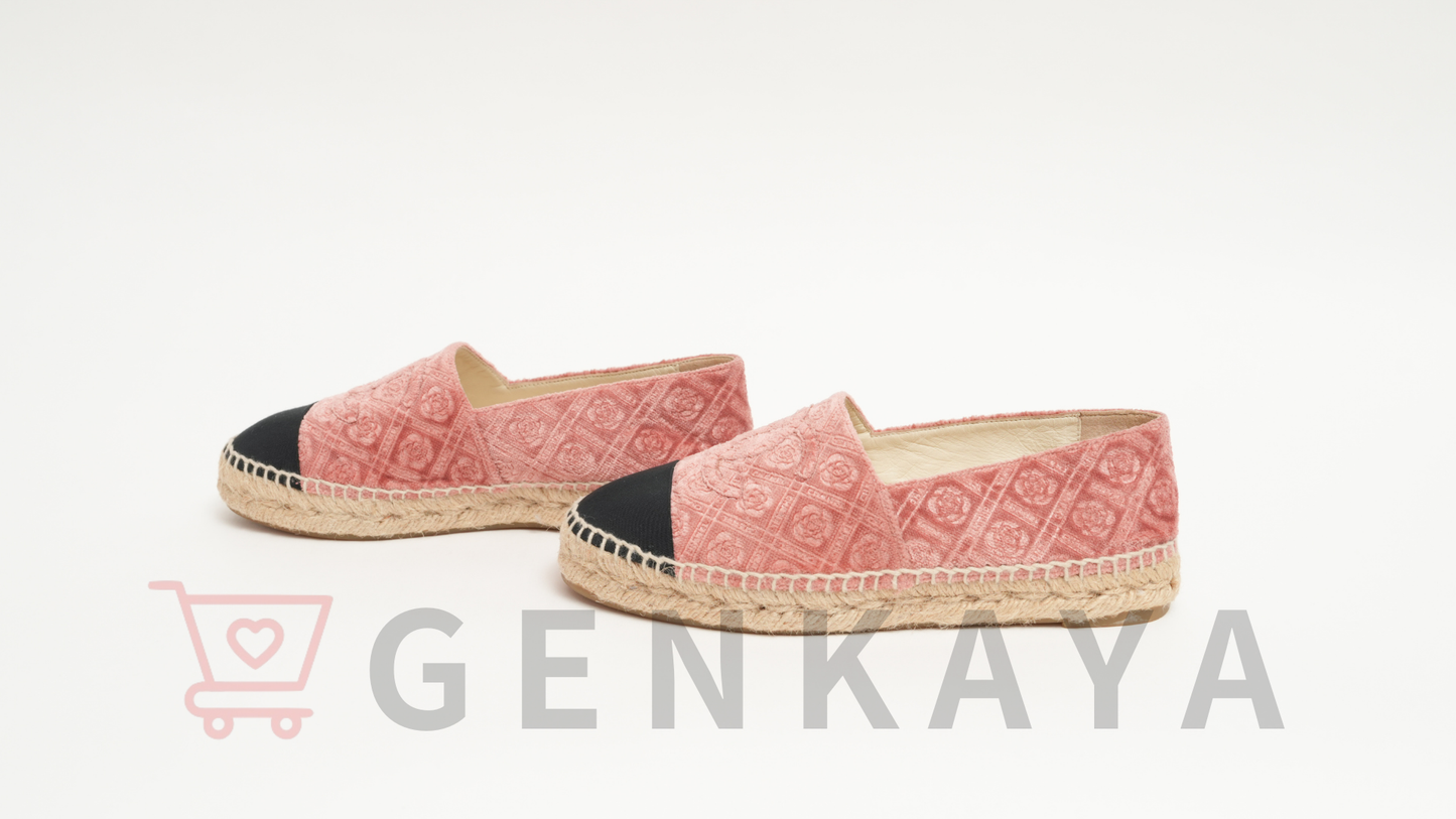 CHANEL エスパドリーユ ココマーク ベロア×キャンバス スリッポン 37 ピンク