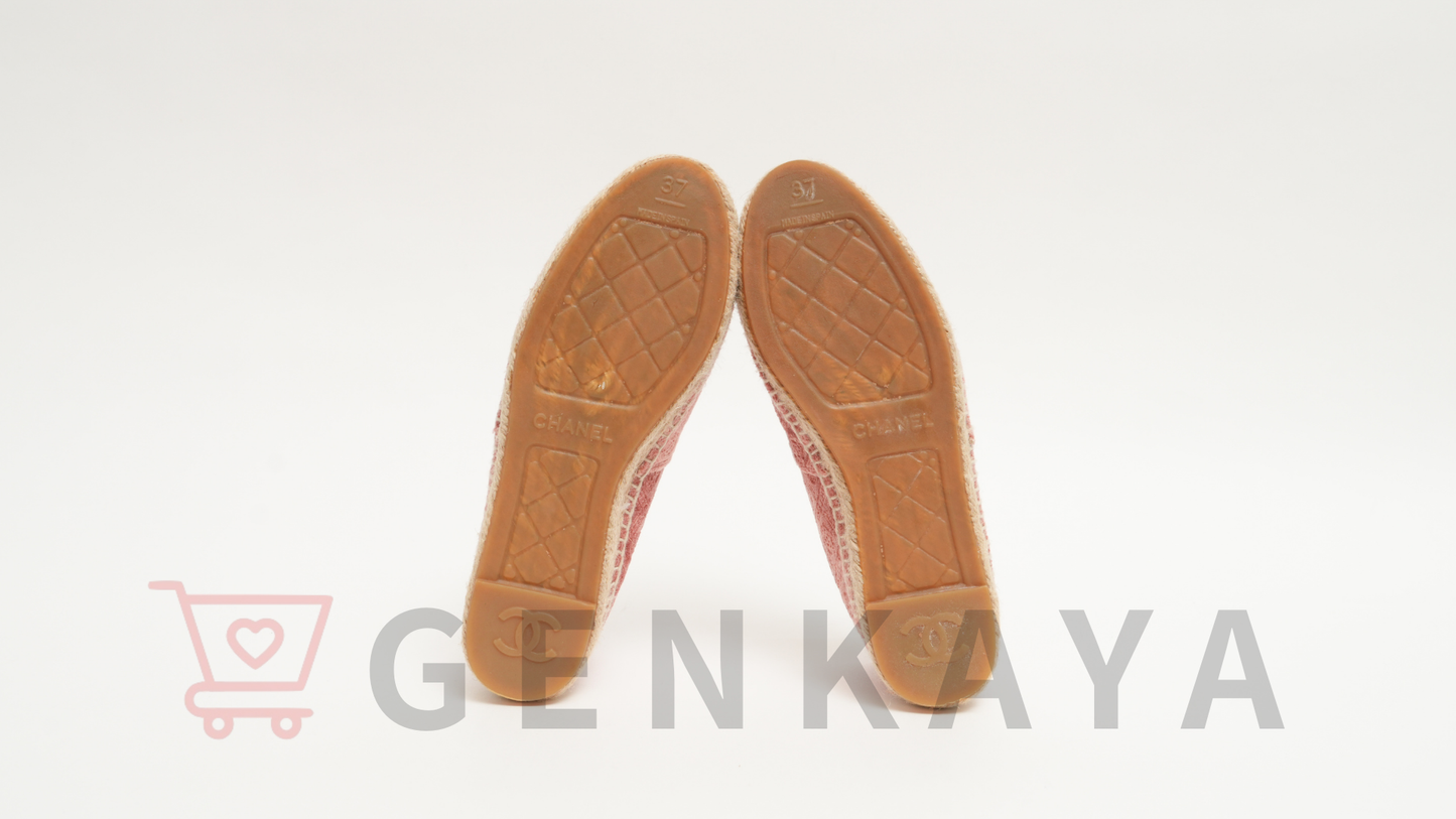 CHANEL エスパドリーユ ココマーク ベロア×キャンバス スリッポン 37 ピンク