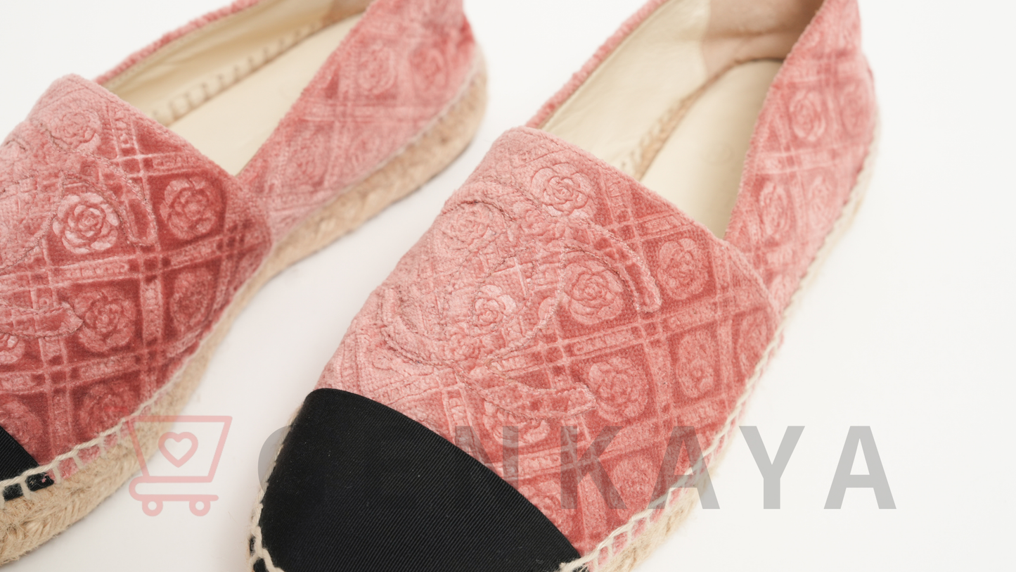 CHANEL エスパドリーユ ココマーク ベロア×キャンバス スリッポン 37 ピンク