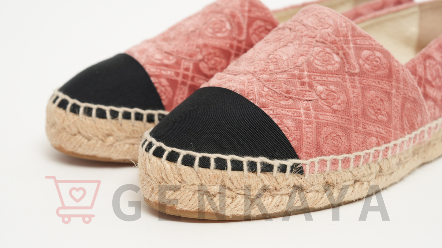 CHANEL エスパドリーユ ココマーク ベロア×キャンバス スリッポン 37 ピンク