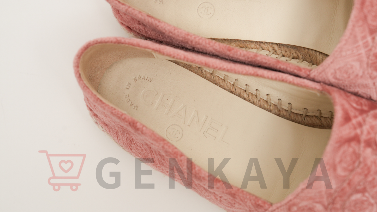 CHANEL エスパドリーユ ココマーク ベロア×キャンバス スリッポン 37 ピンク