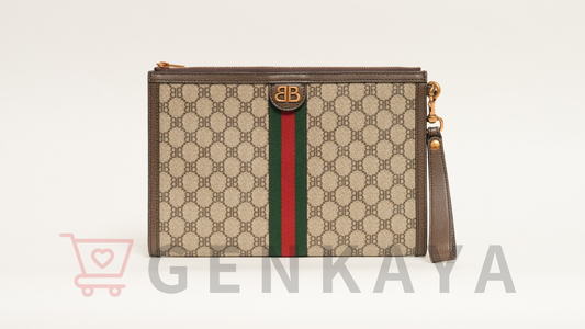 Gucci×Balenciaga ザ ハッカー プロジェクト PVCxレザー クラッチバッグ ベージュ 680382
