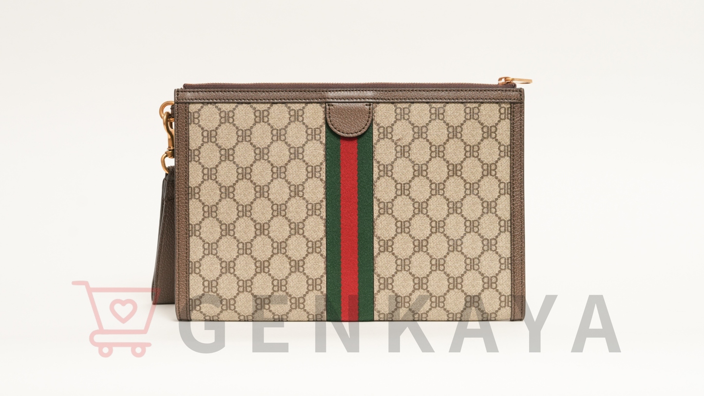 Gucci×Balenciaga ザ ハッカー プロジェクト PVCxレザー クラッチバッグ ベージュ 680382