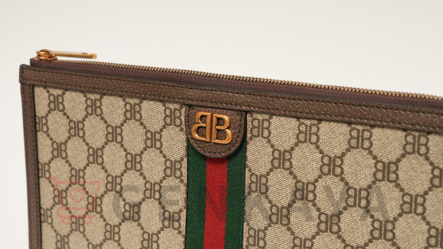 Gucci×Balenciaga ザ ハッカー プロジェクト PVCxレザー クラッチバッグ ベージュ 680382
