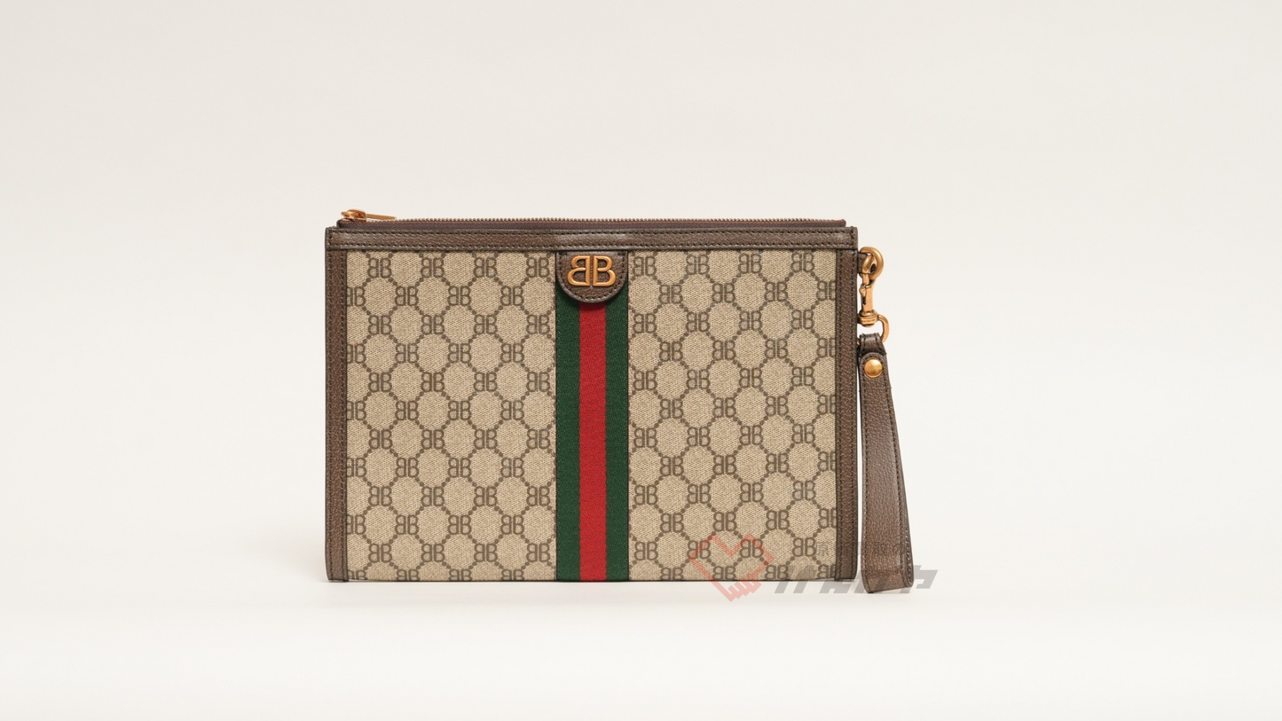 Gucci×Balenciaga ザ ハッカー プロジェクト PVCxレザー クラッチバッグ ベージュ 680382